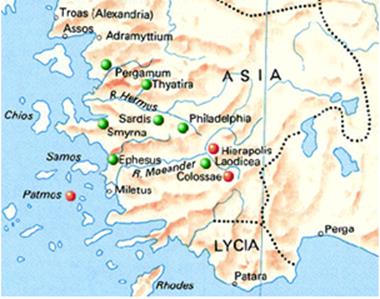 Map of Asia Minor and the seven congregations of Revelation.
http://www.betemunah.org/